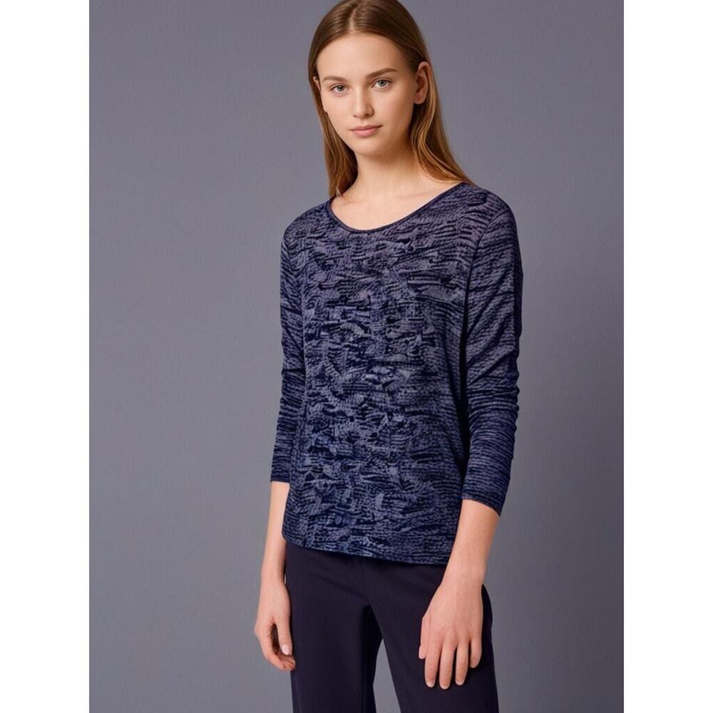 Gap Womens Criss Cross Back Long Sleeve Dyed Soft Top Navy Gray Mix Size Large